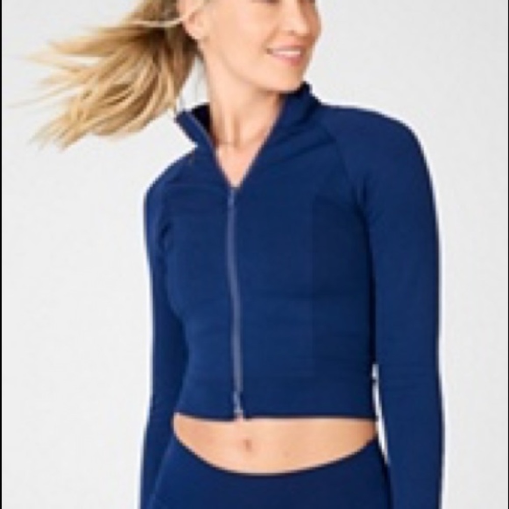 NWOT Fabletics sculptknit navy crop track jacket